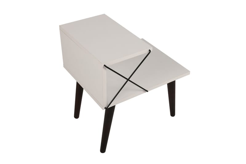 Kaysie Retro Sengebord 50 cm, Opbevaring med Hylder - Hvid - Møbler - Borde - Aflastningsbord - Sengebord