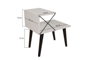 Kaysie Retro Sengebord 50 cm, Opbevaring med Hylder - Hvid - Møbler - Borde - Aflastningsbord - Sengebord