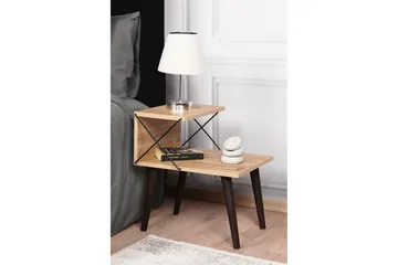 Kaysie Retro Sengebord 50 cm med Træ- og Egetræsudseende, Opbevaring med Hylder - Natur - Møbler - Borde - Aflastningsbord - Sengebord