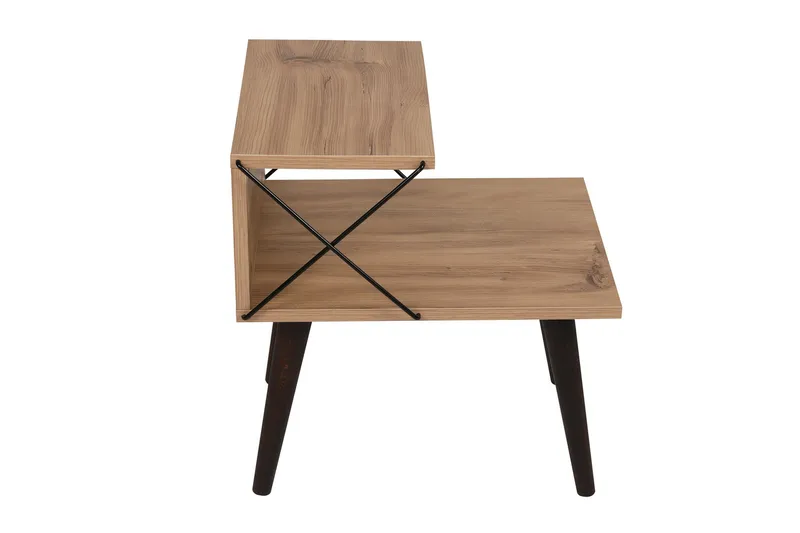Kaysie Retro Sengebord 50 cm med Træ- og Egetræsudseende, Opbevaring med Hylder - Natur - Møbler - Borde - Aflastningsbord - Sengebord