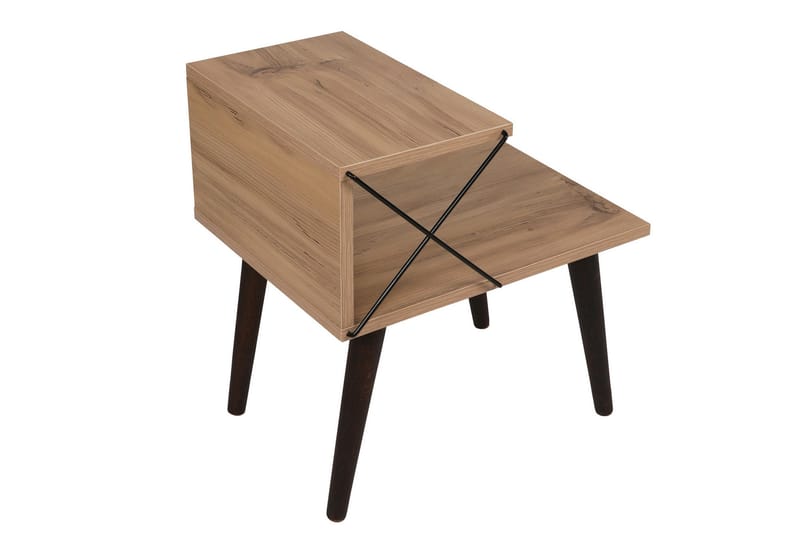 Kaysie Retro Sengebord 50 cm med Træ- og Egetræsudseende, Opbevaring med Hylder - Natur - Møbler - Borde - Aflastningsbord - Sengebord
