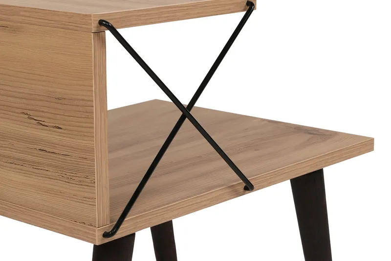 Kaysie Retro Sengebord 50 cm med Træ- og Egetræsudseende, Opbevaring med Hylder - Natur - Møbler - Borde - Aflastningsbord - Sengebord