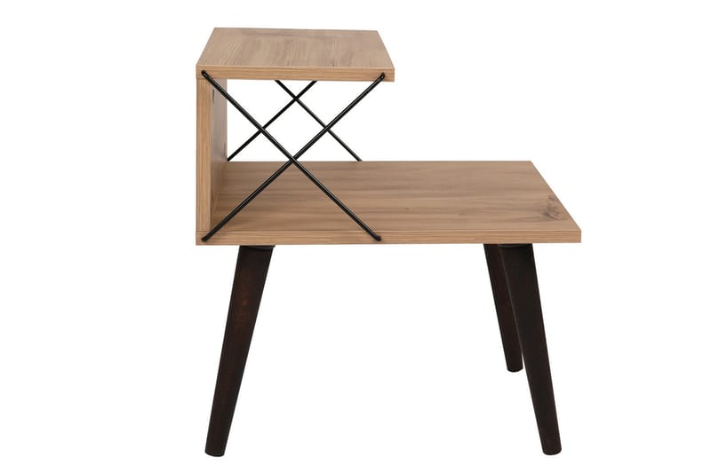 Kaysie Retro Sengebord 50 cm med Træ- og Egetræsudseende, Opbevaring med Hylder - Natur - Møbler - Borde - Aflastningsbord - Sengebord