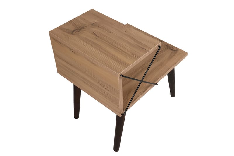 Kaysie Retro Sengebord 50 cm med Træ- og Egetræsudseende, Opbevaring med Hylder - Natur - Møbler - Borde - Aflastningsbord - Sengebord