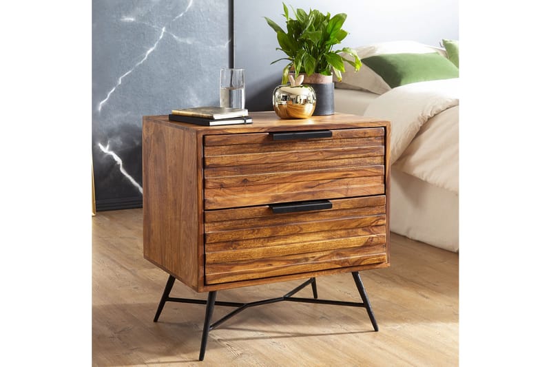 Kimbal Sengebord 60 cm med Opbevaring 2 Skuffer - Massivt Træ/Sort - Møbler - Borde - Aflastningsbord - Sengebord