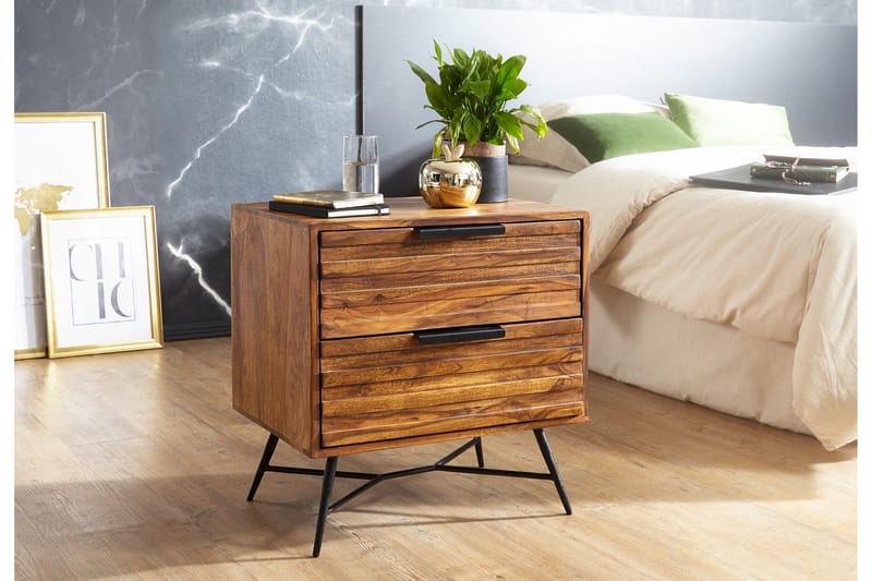 Kimbal Sengebord 60 cm med Opbevaring 2 Skuffer - Massivt Træ/Sort - Møbler - Borde - Aflastningsbord - Sengebord