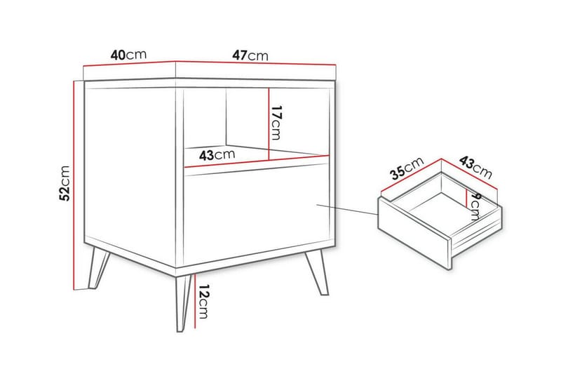 Kintore Sengebord 47 cm - Sort - Møbler - Borde - Aflastningsbord - Sengebord