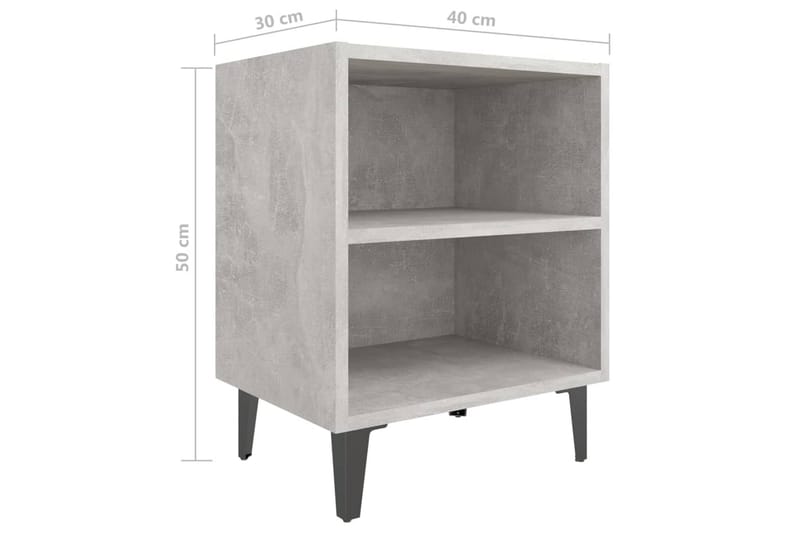sengebord med metalben 40x30x50 cm betongrå - Grå - Møbler - Borde - Aflastningsbord - Sengebord