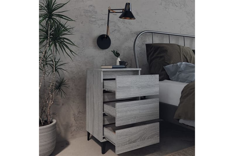sengebord med metalben 40x35x69 cm grå sonoma-eg - Grå - Møbler - Borde - Aflastningsbord - Sengebord