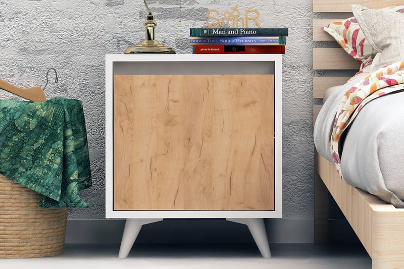 Mod Design Sengebord 45 cm med Opbevaring Skab - Træ/Hvid - Sengebord