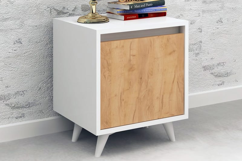 Mod Design Sengebord 45 cm med Opbevaring Skab - Træ/Hvid - Møbler - Borde - Aflastningsbord - Sengebord