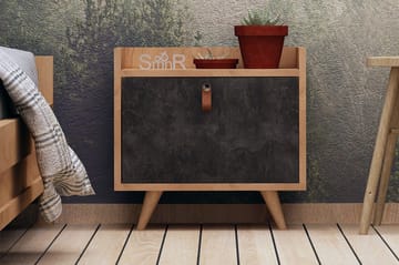 Mod Design Sengebord 50 cm med Opbevaring Skab Læderbeslag - Grå/Træ - Møbler - Borde - Aflastningsbord - Sengebord