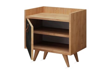 Mod Design Sengebord 50 cm med Opbevaring Skab Læderbeslag - Grå/Træ - Møbler - Borde - Aflastningsbord - Sengebord