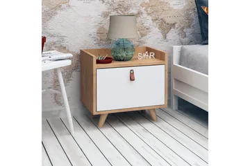Mod Design Sengebord 50 cm med Opbevaring Skab Læderbeslag - Træ/Hvid - Møbler - Borde - Aflastningsbord - Sengebord