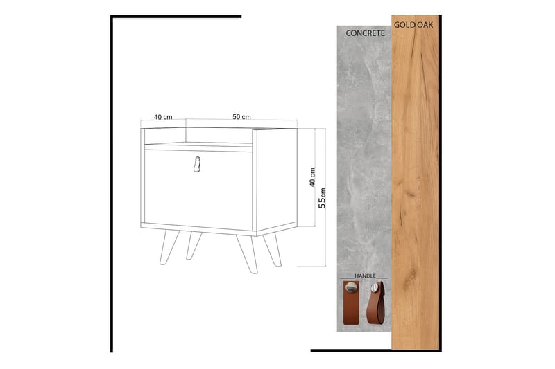 Mod Design Sengebord 50 cm med Opbevaring Skab - Træ/Hvid - Sengebord