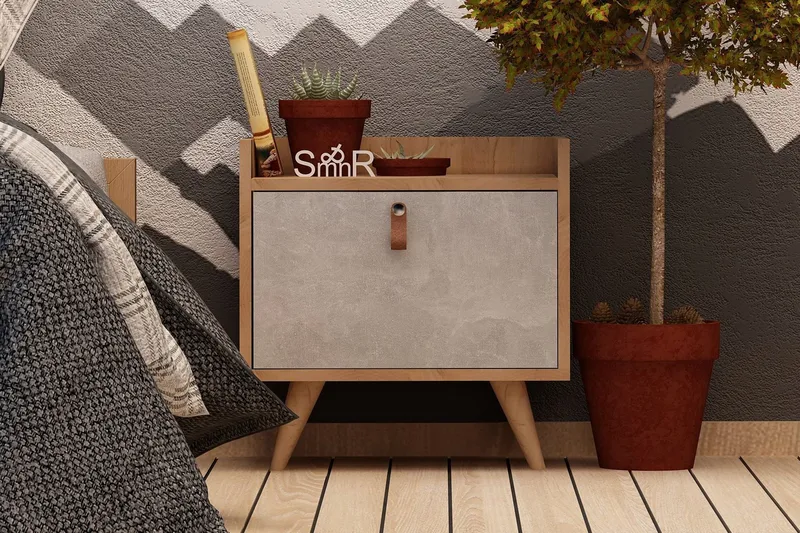 Mod Design Sengebord 50 cm med Opbevaring Skab, Træ/Hvid