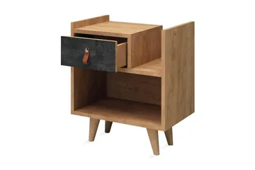 Mod Design Sengebord 50cm med Opbevaring Skuffe+Hylde Læderb - Grå/Træ - Møbler - Borde - Aflastningsbord - Sengebord