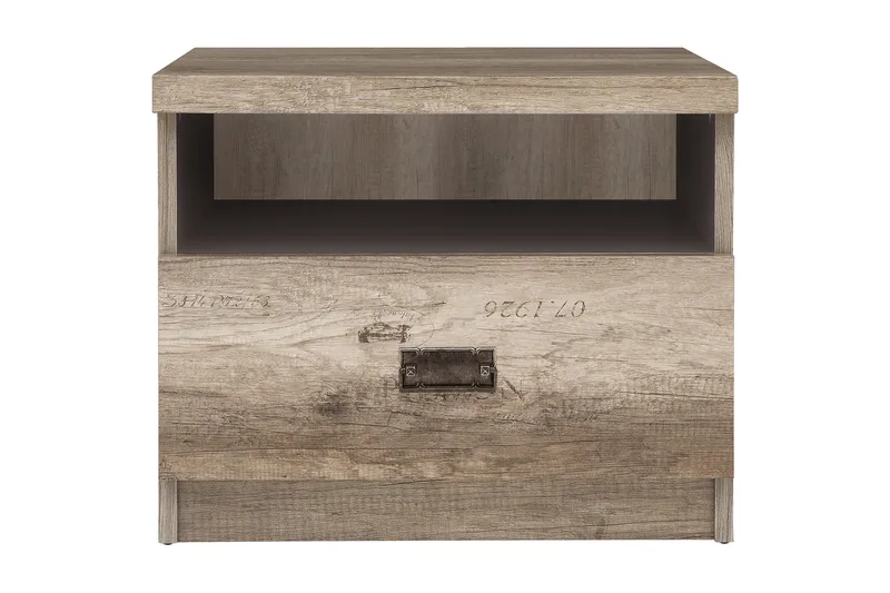 Movico Sengebord 50 cm med Opbevaring Skuffe + Hylde, Egefarvet/Grå