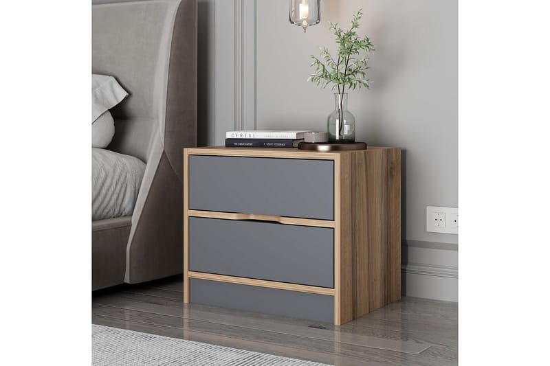 Munna Sengebord 54 cm - Valnød finér/Antracit - Møbler - Borde - Aflastningsbord - Sengebord