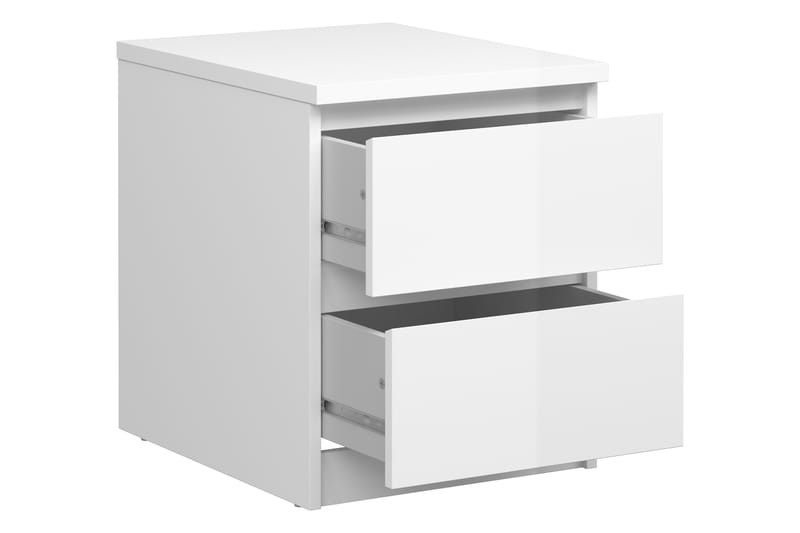 Naia Sengebord 40 cm med Opbevaring 2 Skuffer - Hvid Højglans - Sengebord
