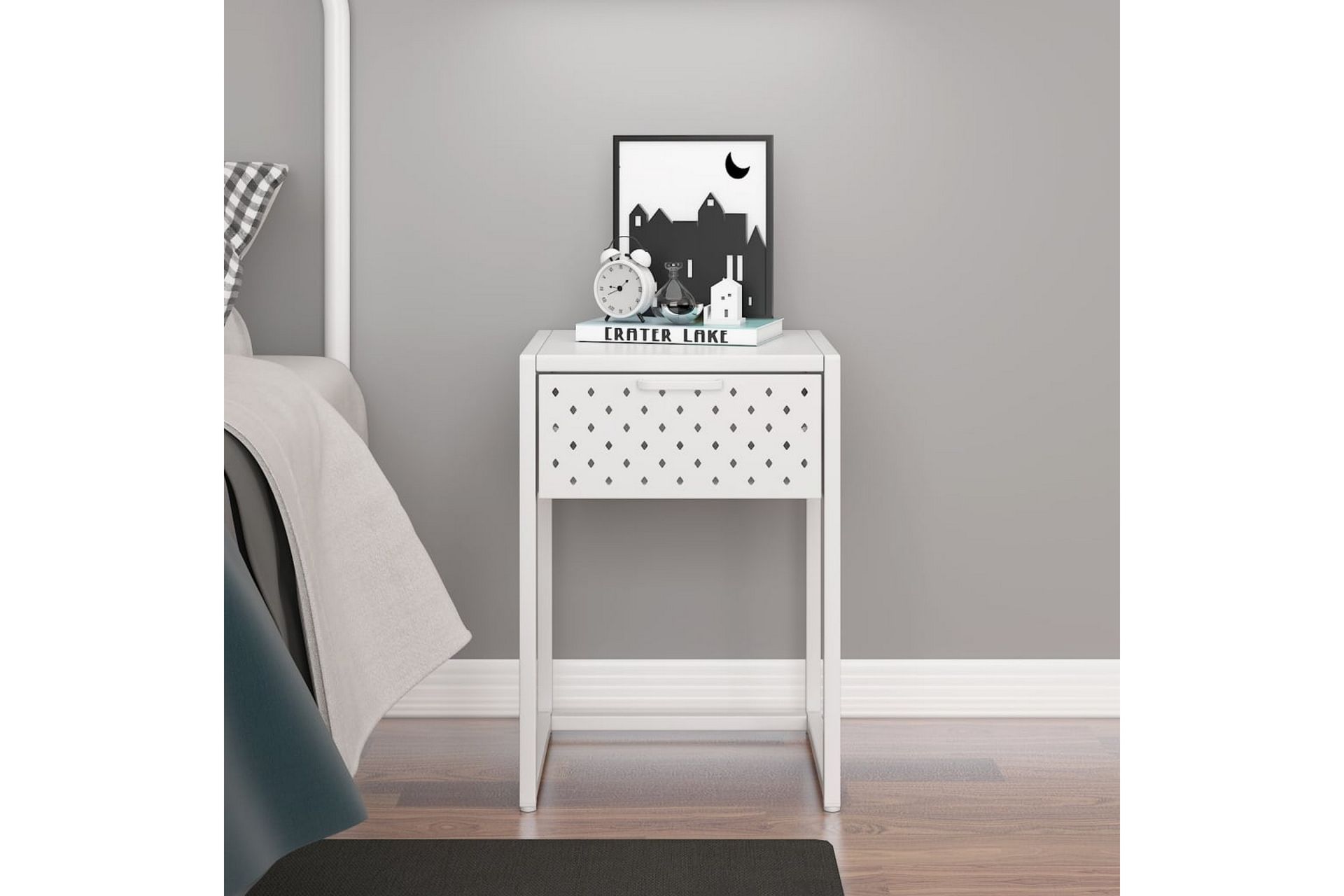 natbord 38x35x54 cm stål hvid - Hvid - Møbler - Borde - Aflastningsbord - Sengebord