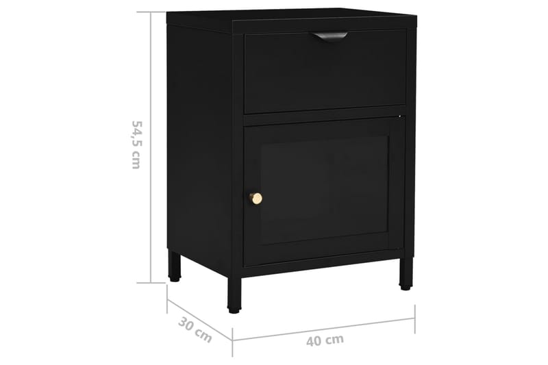 natborde 2 stk. 40x30x54,5 cm stål og glas sort - Sort - Møbler - Borde - Aflastningsbord - Sengebord