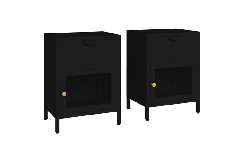 natborde 2 stk. 40x30x54,5 cm stål og glas sort - Sort - Møbler - Borde - Aflastningsbord - Sengebord