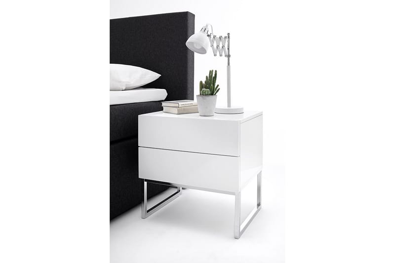 Nola Sengebord 50 cm Høje Ben med Opbevaring 2 Skuffer - Hvid - Møbler - Borde - Aflastningsbord - Sengebord