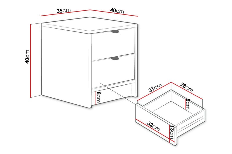 Novaj Sengebord 35 cm - Hvid - Møbler - Borde - Aflastningsbord - Sengebord