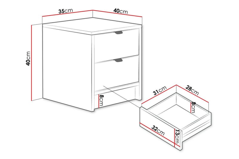 Novaj Sengebord 35 cm - Hvid - Sengebord