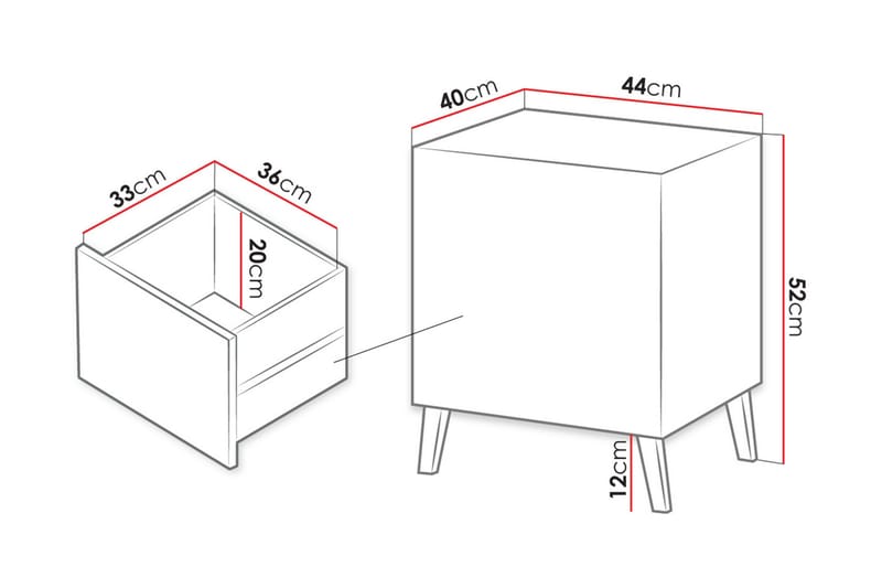 Novaj Sengebord 44 cm - Mat Sort - Møbler - Borde - Aflastningsbord - Sengebord