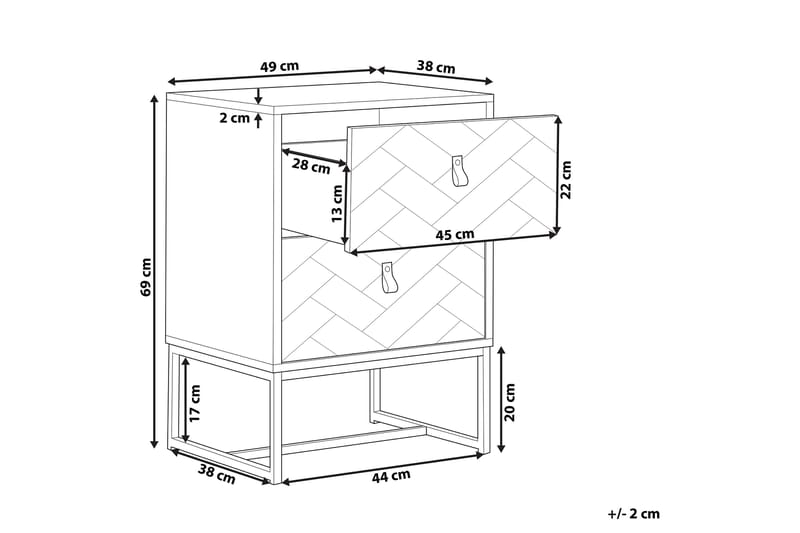 Nueva Sengebord 49 cm - Lysebrun/Hvid - Sengebord