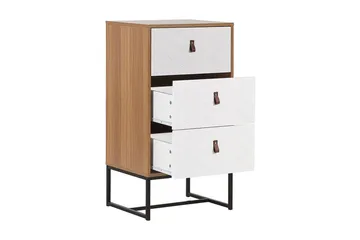 Nueva Sengebord 49 cm med Skuffer i Træ med Metalunderstel - Hvid - Møbler - Borde - Aflastningsbord - Sengebord