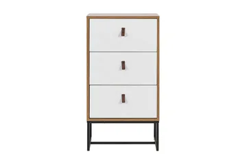Nueva Sengebord 49 cm med Skuffer i Træ med Metalunderstel - Hvid - Møbler - Borde - Aflastningsbord - Sengebord