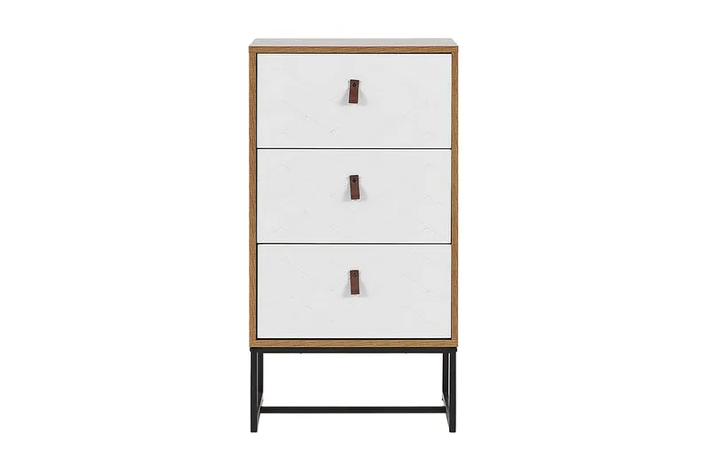 Nueva Sengebord 49 cm med Skuffer i Træ med Metalunderstel - Hvid - Møbler - Borde - Aflastningsbord - Sengebord