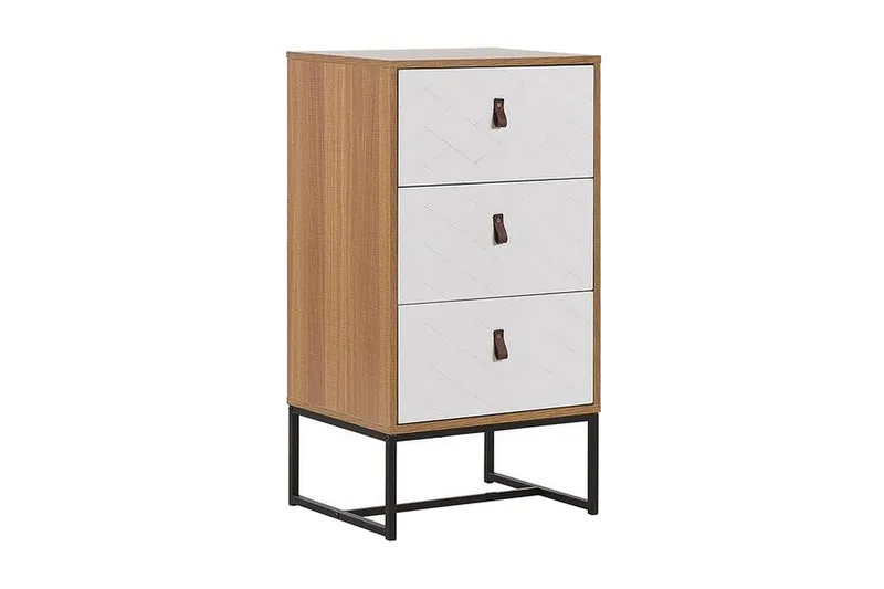 Nueva Sengebord 49 cm med Skuffer i Træ med Metalunderstel, Hvid