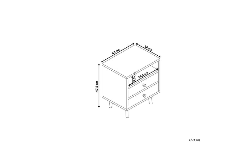 Peinmore Sengebord 40 cm med Opbevaring 2 Skuffer + Hylde - Brun/Hvid/Grå - Sengebord
