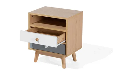 Peinmore Sengebord 40 cm med Opbevaring 2 Skuffer + Hylde - Brun/Hvid/Grå - Møbler - Borde - Aflastningsbord - Sengebord