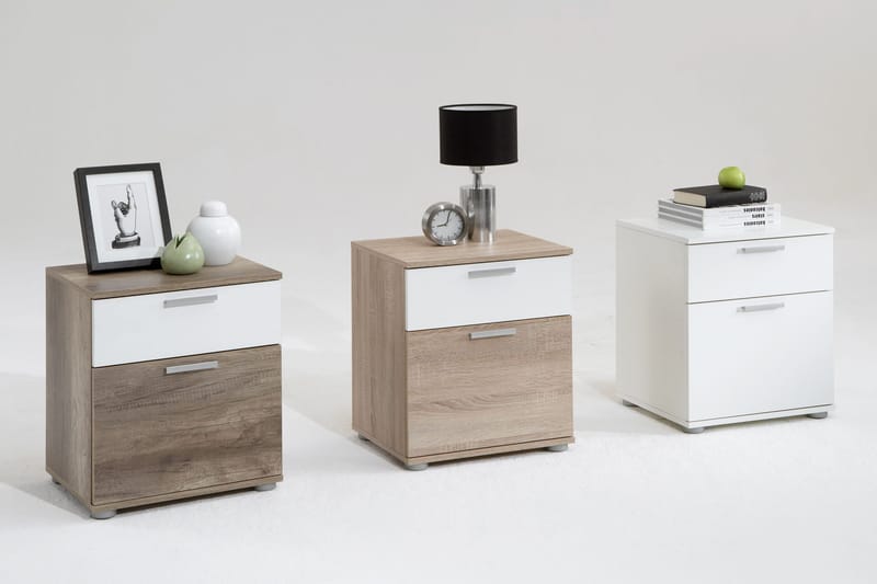 Polyxo Sengebord 45 cm med Opbevaring 2 Skuffer - Hvid/Lysegrå - Møbler - Borde - Aflastningsbord - Sengebord