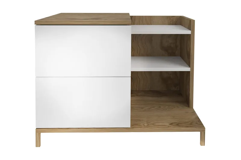 Rinorea Natbord 72x60 cm i Eg med Skuffer og Opbevaring, Hvid