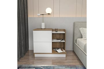 Rinorea Natbord 72x60 cm i Eg med Skuffer og Opbevaring - Hvid - Møbler - Borde - Aflastningsbord - Sengebord
