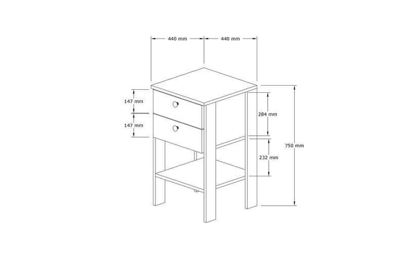 Rinorea Sengebord 44x75 cm - Hvid - Sengebord