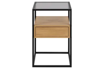 Sakila Natbord 35 cm i Glas med Egetræsudseende, Opbevaring med Skuffe - Natur - Møbler - Borde - Aflastningsbord - Sengebord