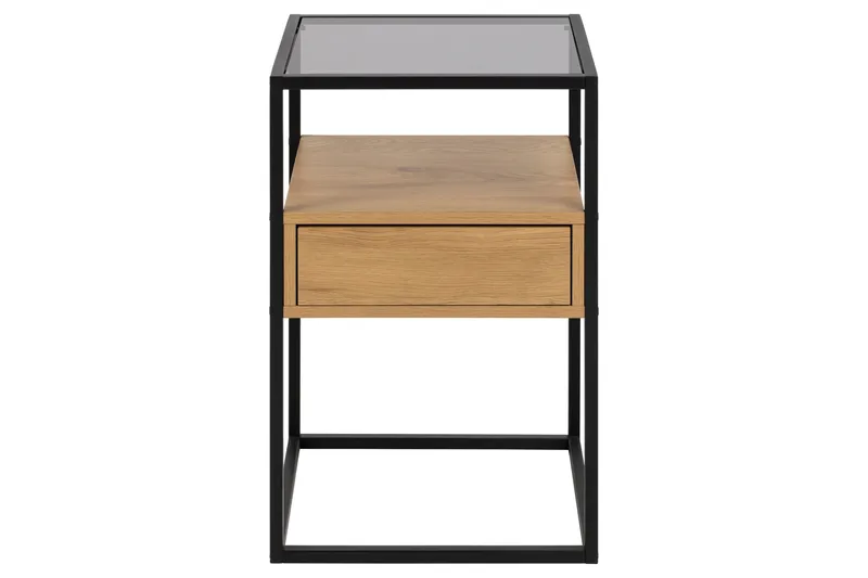 Sakila Natbord 35 cm i Glas med Egetræsudseende, Opbevaring med Skuffe - Natur - Møbler - Borde - Aflastningsbord - Sengebord