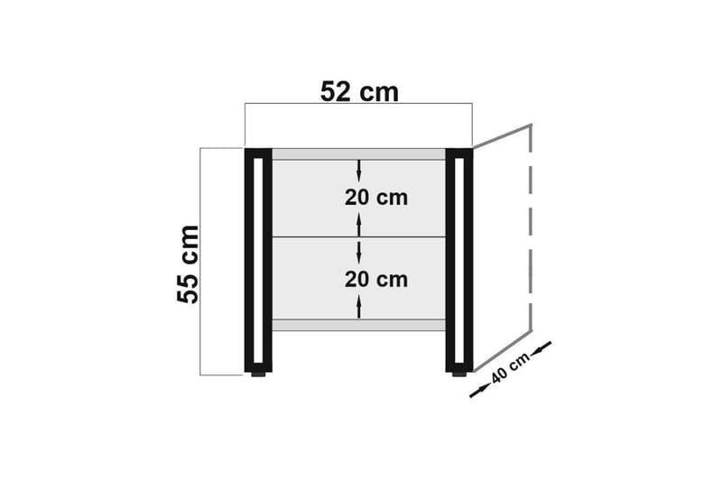 Sapphira Sengebord 52 cm med Opbevaring 2 Skuffer - Brun/Sort - Sengebord