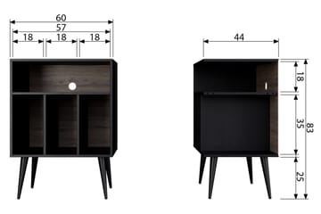 Seamas Sengebord 60 cm med Opbevaring Hylder - Valnød/Sort - Møbler - Borde - Aflastningsbord - Sengebord