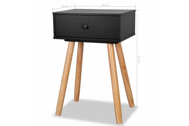 Sengebord 2 Stk. Massivt Fyrretræ 40 X 30 X 61 Cm Sort - Sort - Møbler - Borde - Aflastningsbord - Sengebord
