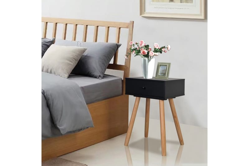Sengebord 2 Stk. Massivt Fyrretræ 40 X 30 X 61 Cm Sort - Sort - Møbler - Borde - Aflastningsbord - Sengebord