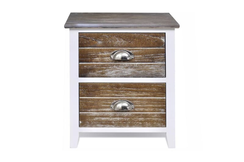 Sengebord 2 Stk. Med 2 Skuffer Brun Og Hvid - Brun - Møbler - Borde - Aflastningsbord - Sengebord