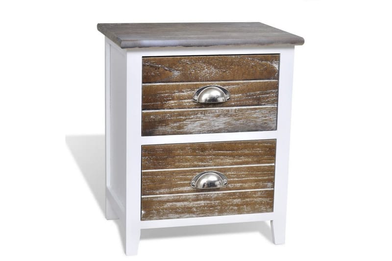 Sengebord 2 Stk. Med 2 Skuffer Brun Og Hvid - Brun - Møbler - Borde - Aflastningsbord - Sengebord